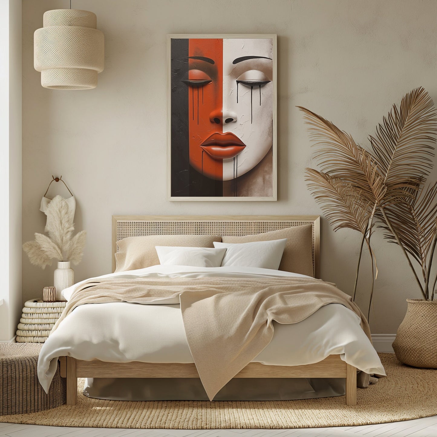 Bohemian Art, Contrasting Elegance, Bold Dual-Tone Portrait, Striking Contemporary Art for Stylish Interiors