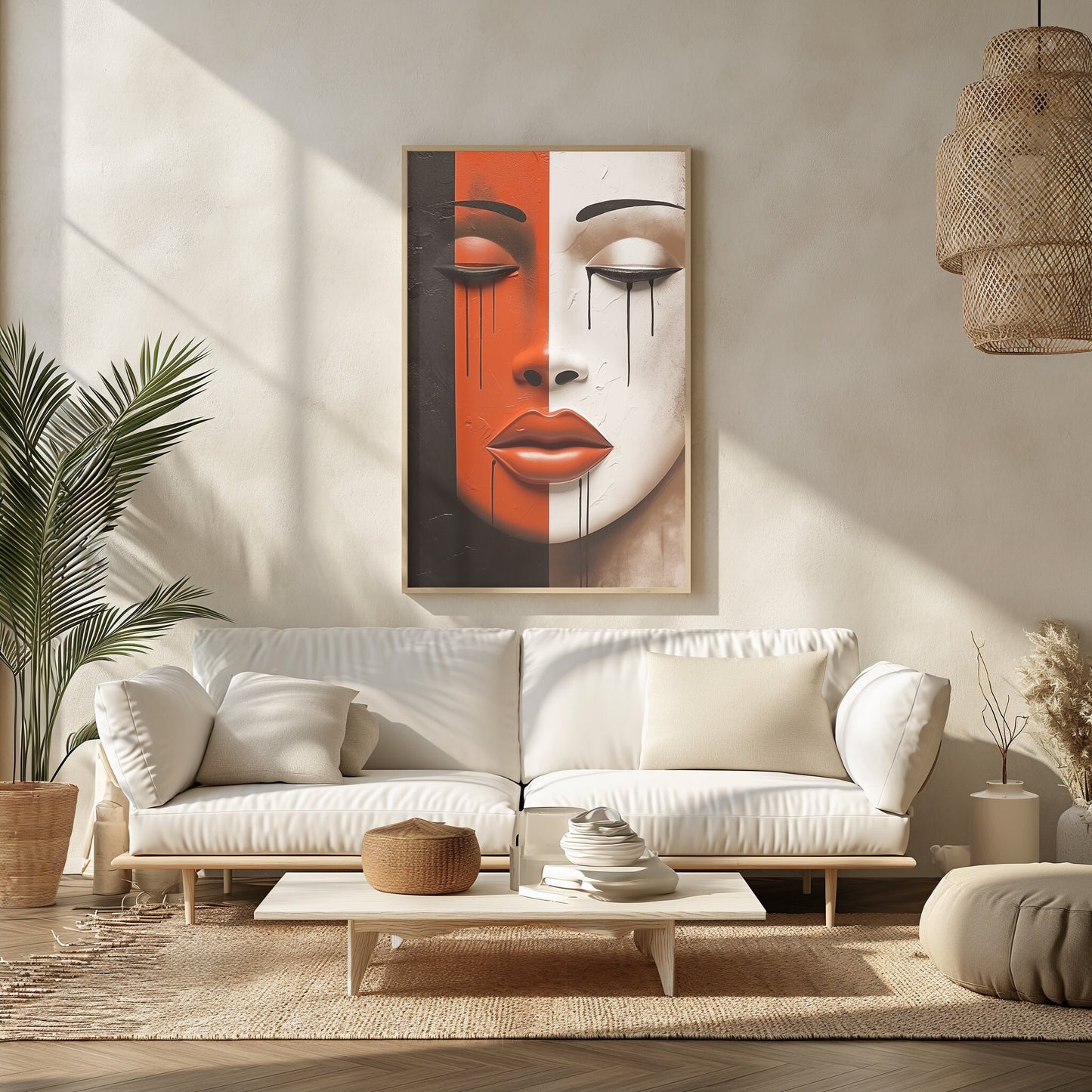 Bohemian Art, Contrasting Elegance, Bold Dual-Tone Portrait, Striking Contemporary Art for Stylish Interiors