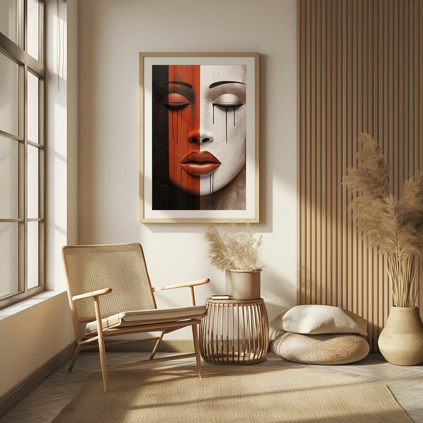 Bohemian Art, Contrasting Elegance, Bold Dual-Tone Portrait, Striking Contemporary Art for Stylish Interiors