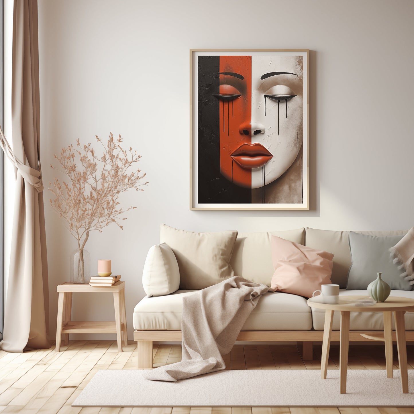 Bohemian Art, Contrasting Elegance, Bold Dual-Tone Portrait, Striking Contemporary Art for Stylish Interiors