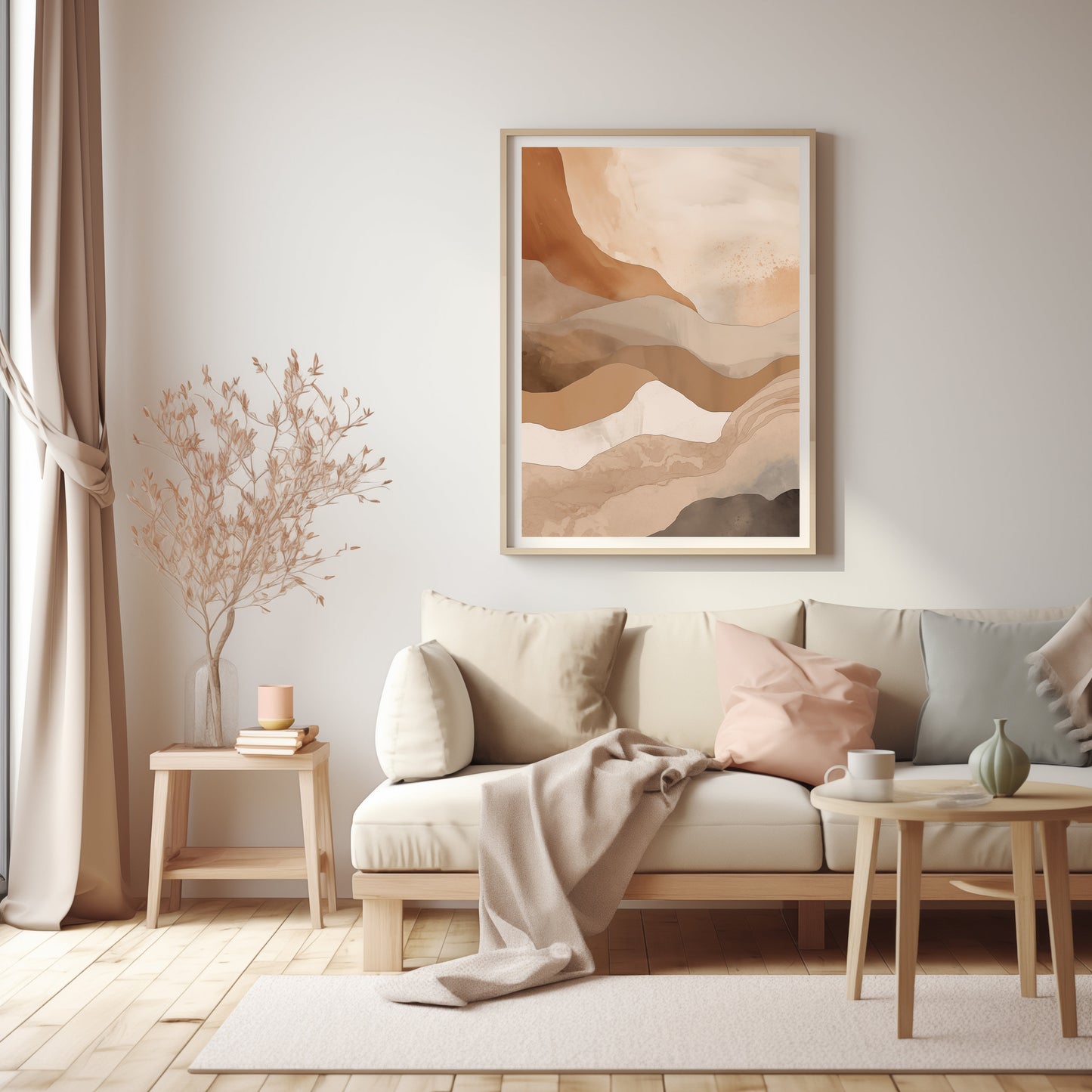 Amber Terrain, Digital Download Art, Abstract Earthy Layers, Printable Warm Landscape, Neutral Tone Decor, Smooth Line Canvas