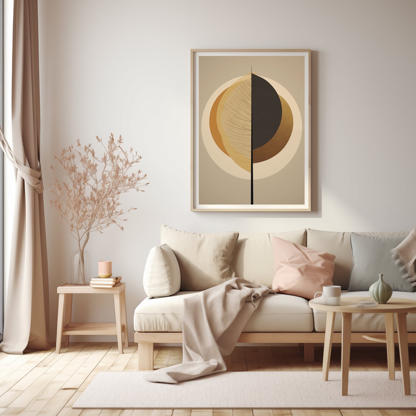 Geometric Eclipse Art Print, Abstract Circle Segments, Neutral Tones Wall Art, Modern Decor, Digital Download, Minimalist Artwork