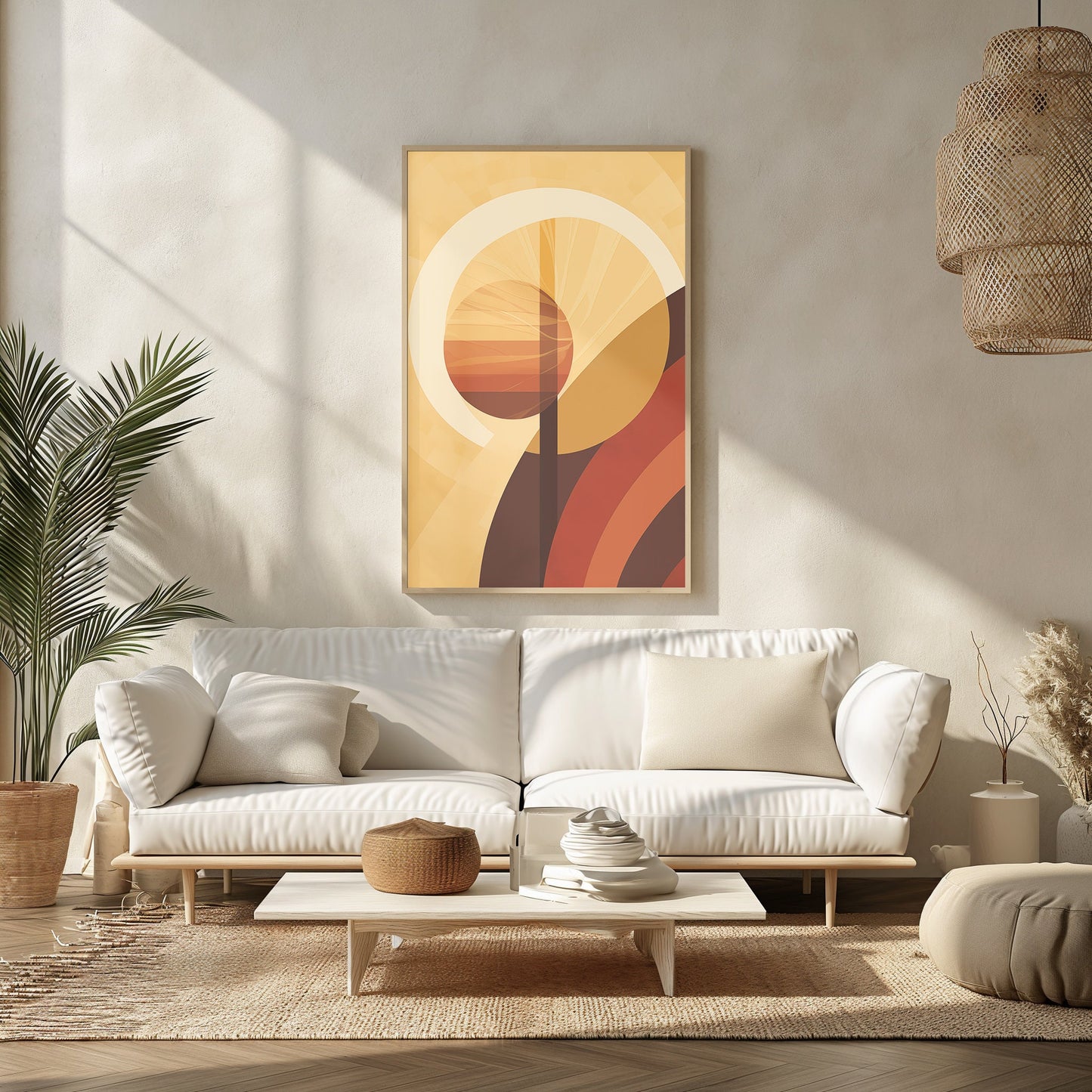 Sunset Abstract Art, Warm Mid Century Print, Modern Sun Wall Art, Boho Chic Decor, Printable Home Artwork, Digital Art