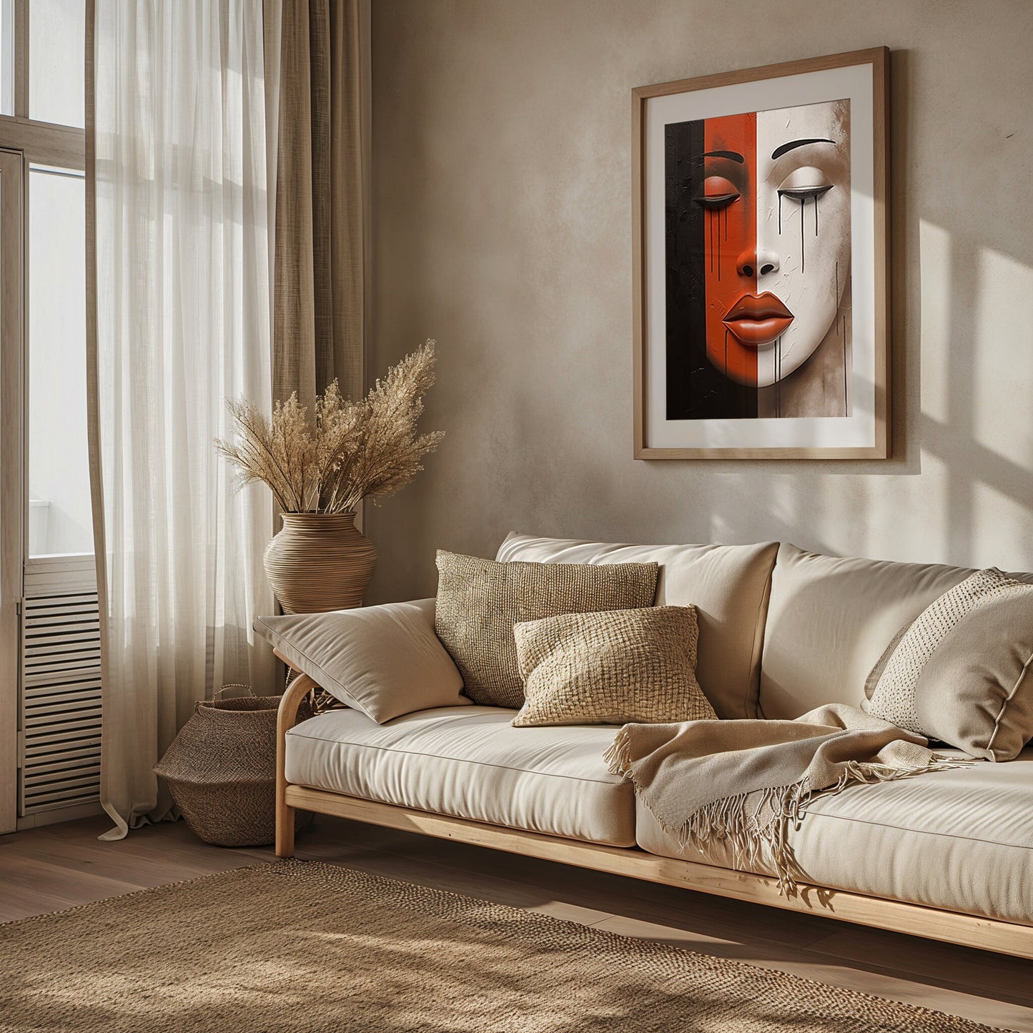 Bohemian Art, Contrasting Elegance, Bold Dual-Tone Portrait, Striking Contemporary Art for Stylish Interiors