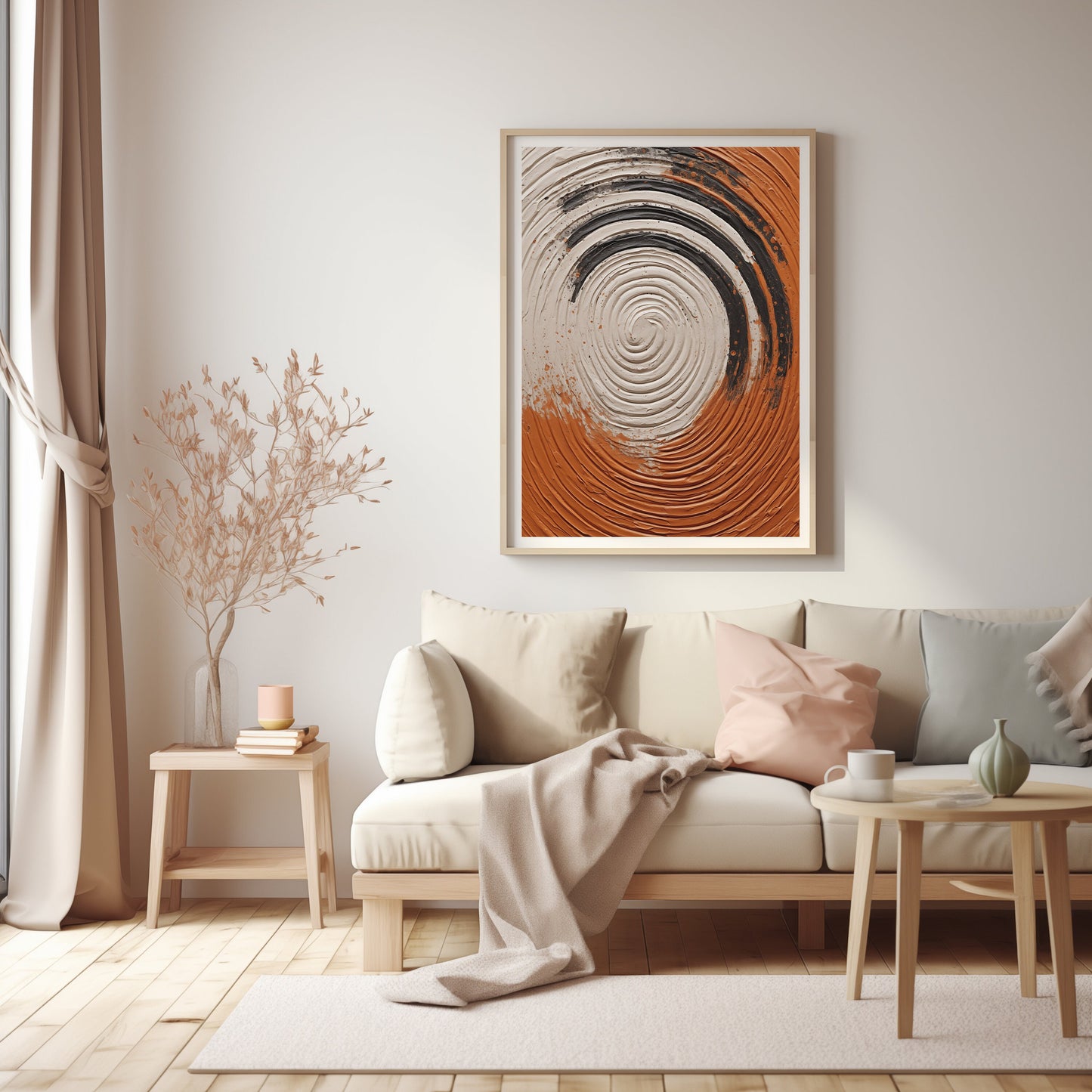 Orbit's Echo, Digital Swirl Print, Mid-Century Style, Warm Earthy Tone, Printable Abstract Circle, Rustic Home Vibe, Organic Motion Artwork