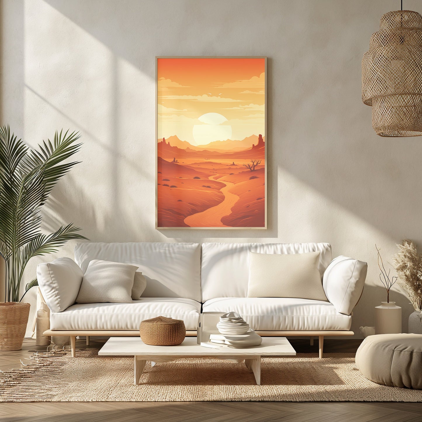 Desert Sunset Serenity Print, Boho Wall Art, Warm Tones Landscape, Mid Century Modern Decor, Instant Download Art