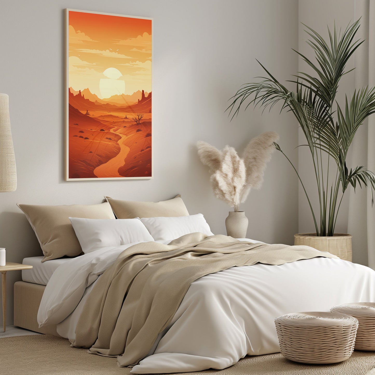 Desert Sunset Serenity Print, Boho Wall Art, Warm Tones Landscape, Mid Century Modern Decor, Instant Download Art