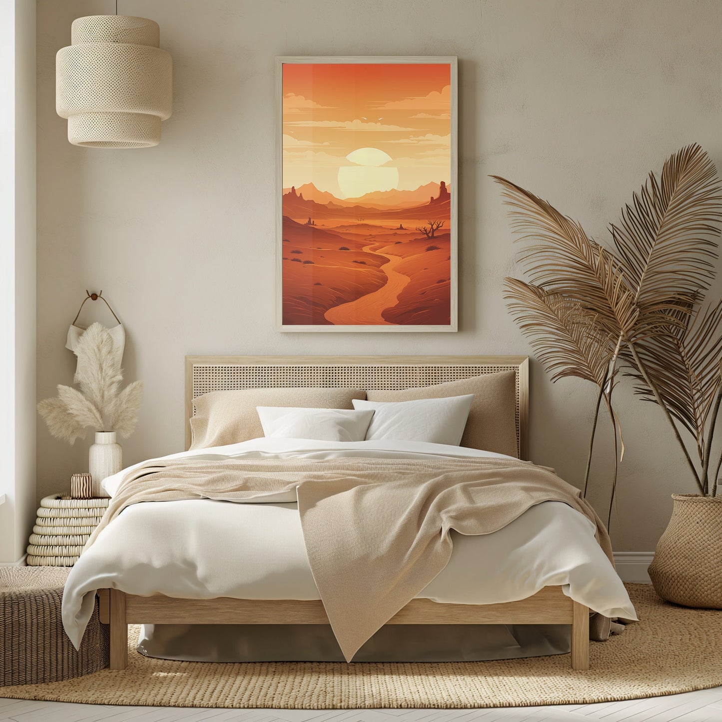 Desert Sunset Serenity Print, Boho Wall Art, Warm Tones Landscape, Mid Century Modern Decor, Instant Download Art