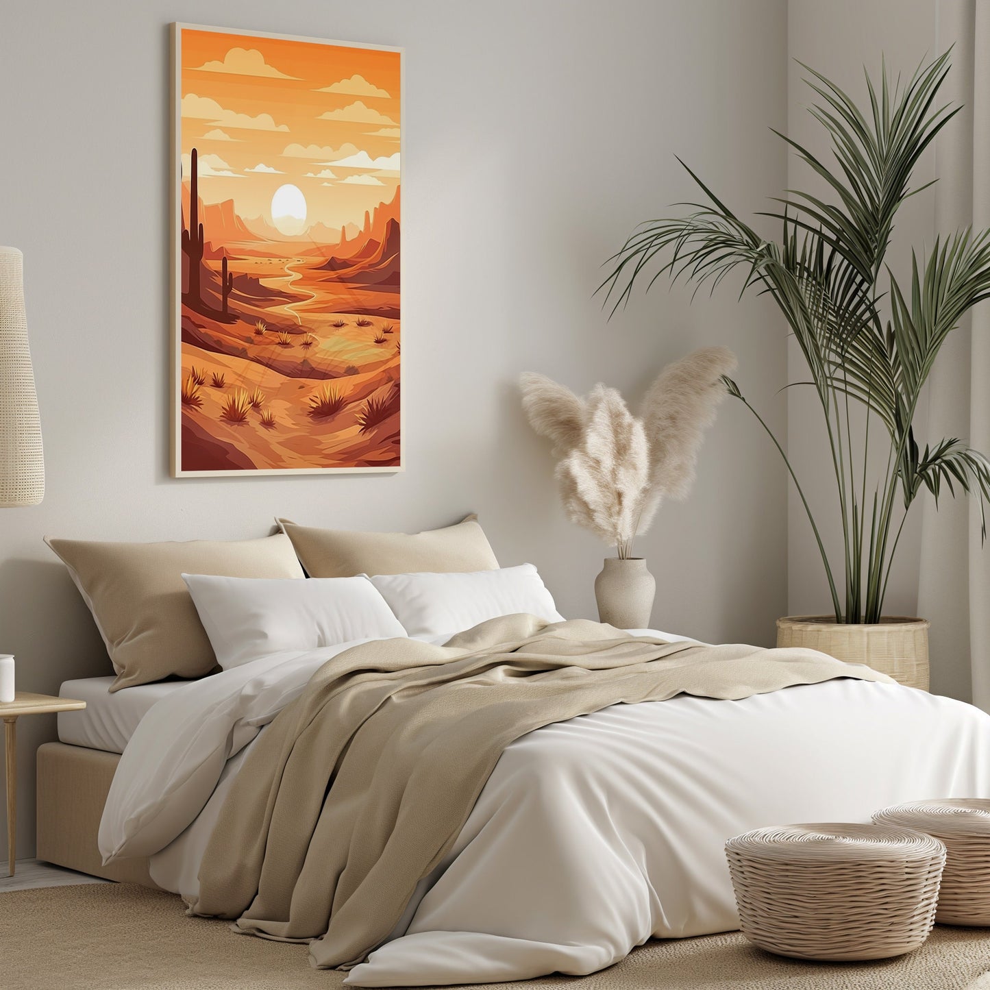 Sunrise Serenity Desert Art, Mid Century Modern Print, Boho Chic Decor, Earth Tone Landscape, Printable Morning Dunes