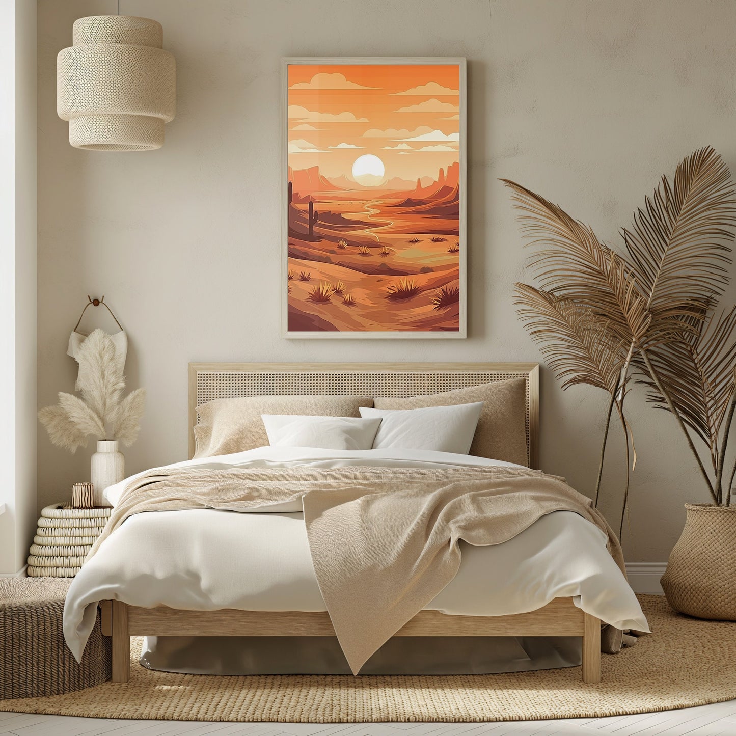 Sunrise Serenity Desert Art, Mid Century Modern Print, Boho Chic Decor, Earth Tone Landscape, Printable Morning Dunes