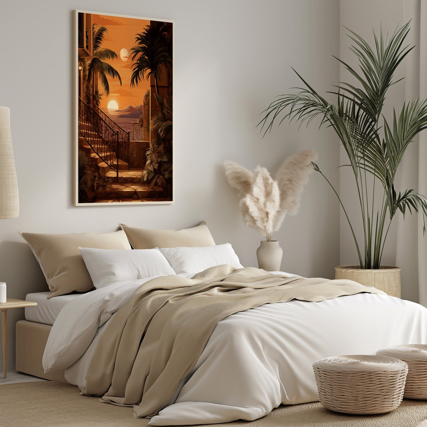 Golden Hour Palms - Tropical Sunset Art Print - Exotic Landscape Poster - Instant Download Home Decor