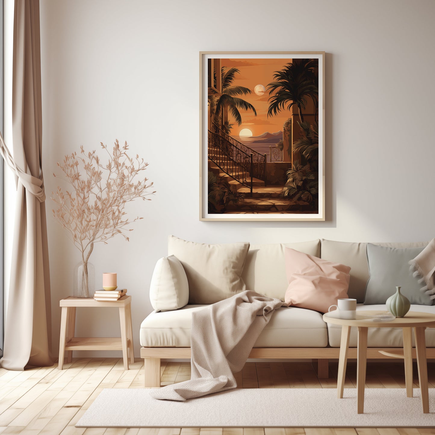 Golden Hour Palms - Tropical Sunset Art Print - Exotic Landscape Poster - Instant Download Home Decor