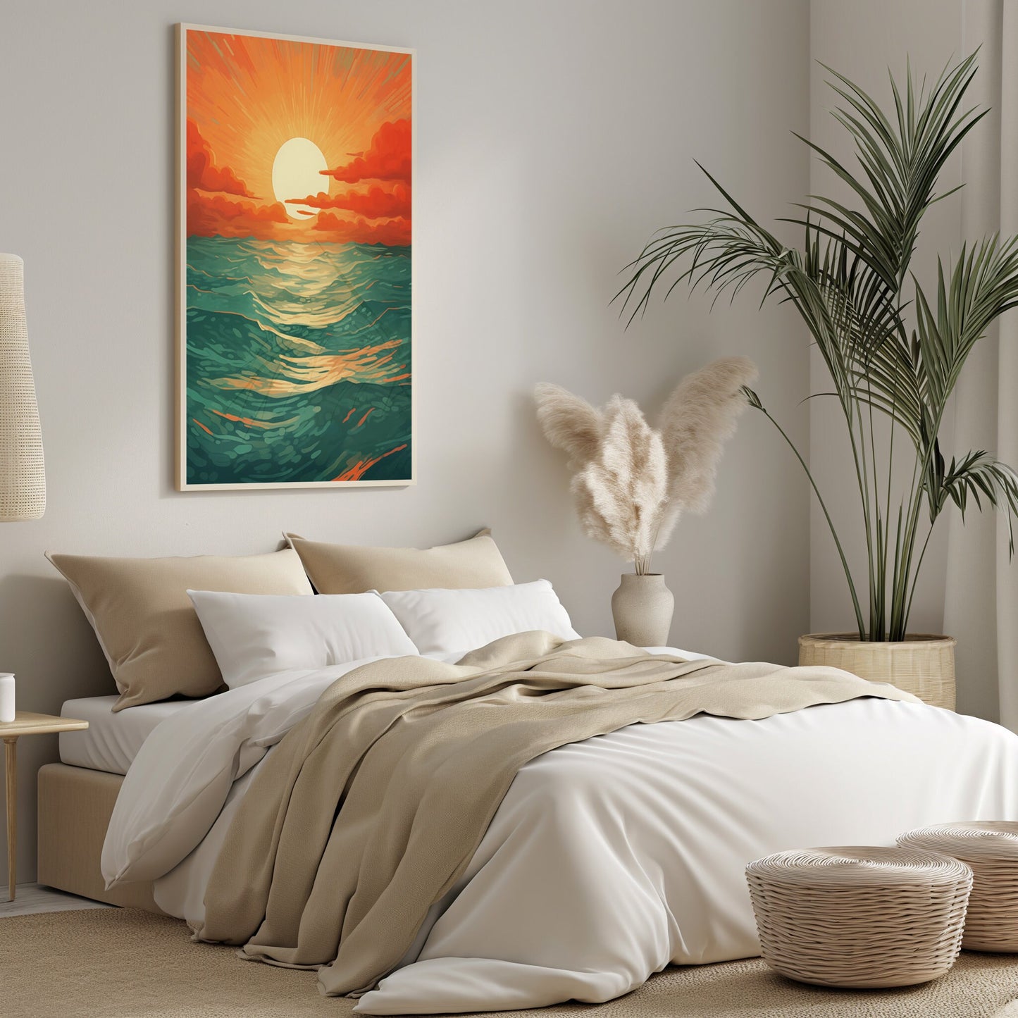 Crimson Tide Sunset - Ocean Waves Art Print - Nautical Wall Decor - Instant Download - Coastal Living Room Art