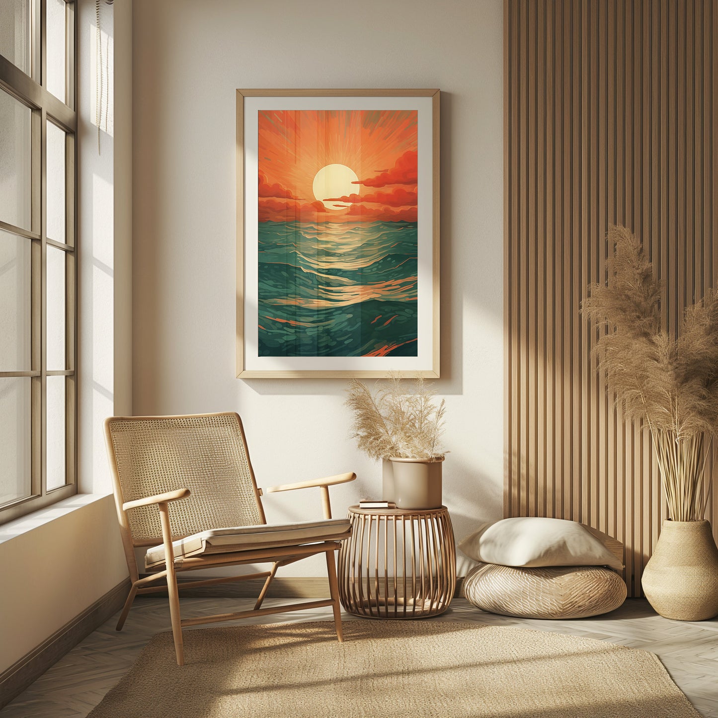 Crimson Tide Sunset - Ocean Waves Art Print - Nautical Wall Decor - Instant Download - Coastal Living Room Art