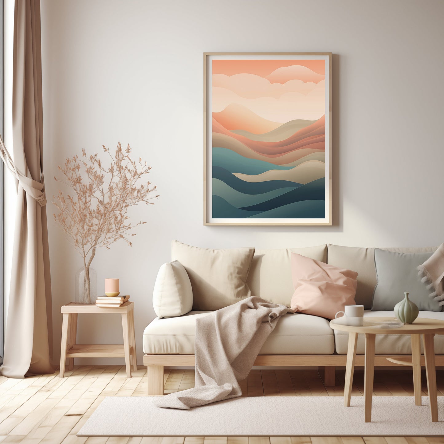 Abstract Sunrise Layers, Digital Landscape Art, Modern Boho Decor, Printable Sunrise Poster, Geometric Art, Warm Tone Wall Art
