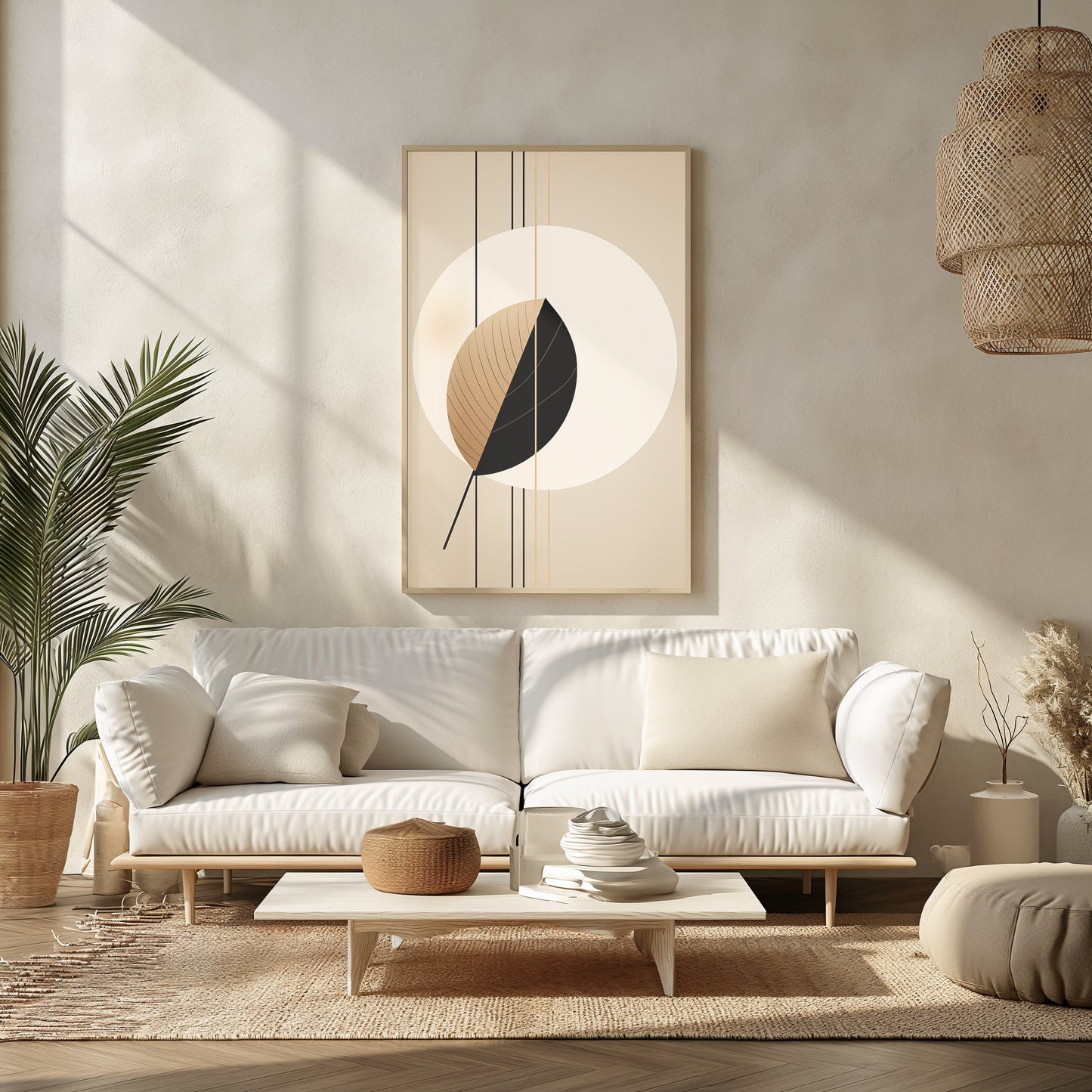 Modern Abstract Leaf Art, Neutral Tone Wall Print, Minimalist Botanical Poster, Elegant Digital Home Decor, Instant Art Download