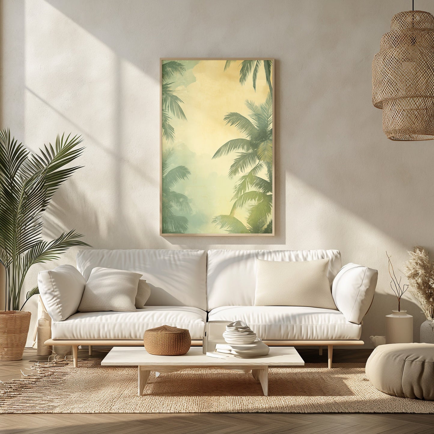 Tropical Palm Leaves Art, Digital Botanical Print, Sunny Nature Decor, Vibrant Living Room Wall Art, Digital Download