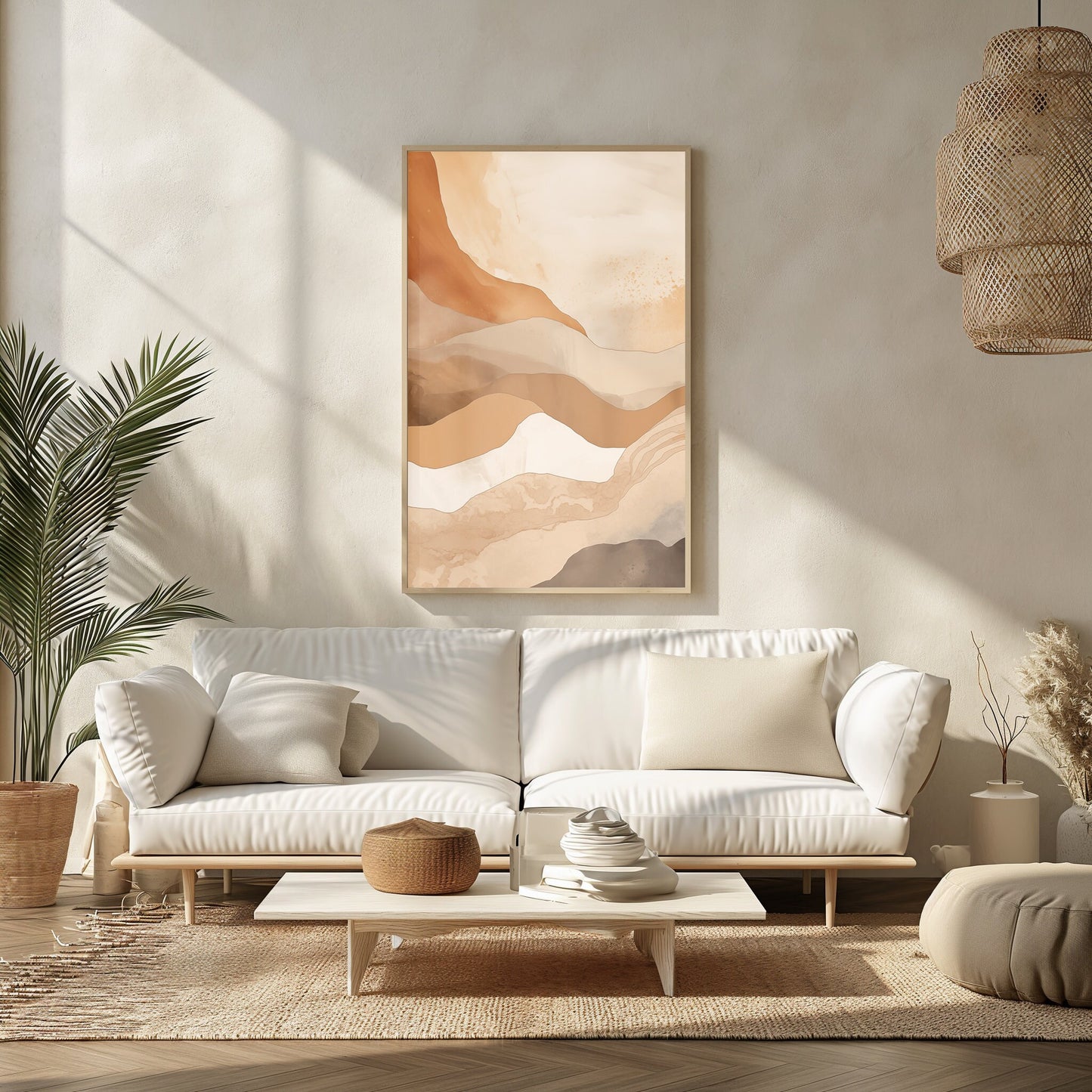Amber Terrain, Digital Download Art, Abstract Earthy Layers, Printable Warm Landscape, Neutral Tone Decor, Smooth Line Canvas