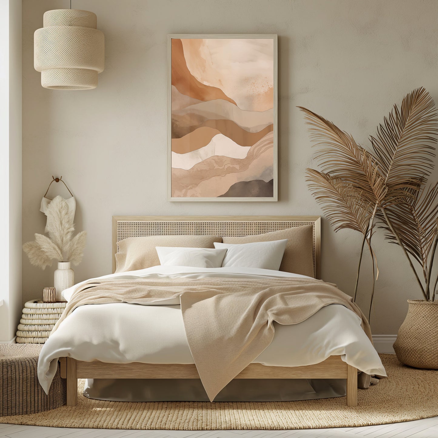 Amber Terrain, Digital Download Art, Abstract Earthy Layers, Printable Warm Landscape, Neutral Tone Decor, Smooth Line Canvas