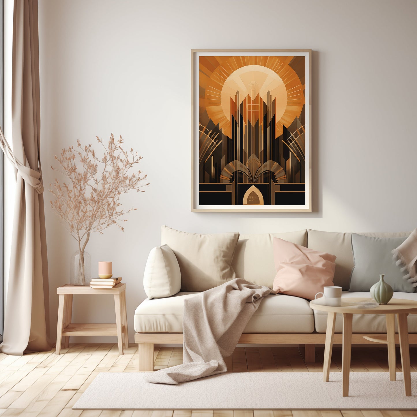 Cathedral of Light, Art Deco Architectural Print, Majestic Sunset Artwork, Modern Urban Wall Decor, Mid Century Art, Digital Poster