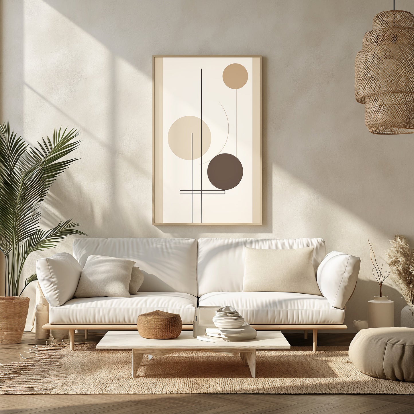 Abstract Balance Artwork, Minimalist Geometric Shapes Print, Neutral Tone Modern Decor, Elegant Living Room Canvas, Digital Artwork