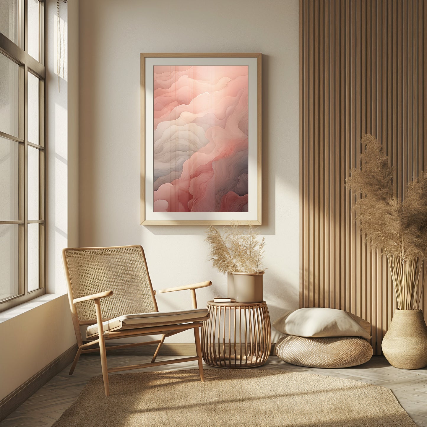 Roseate Peaks, Chic Abstract Print, Digital Blush Art, Soft Boho Decor, Pastel Wall Art, Serene Landscape, Instant Download