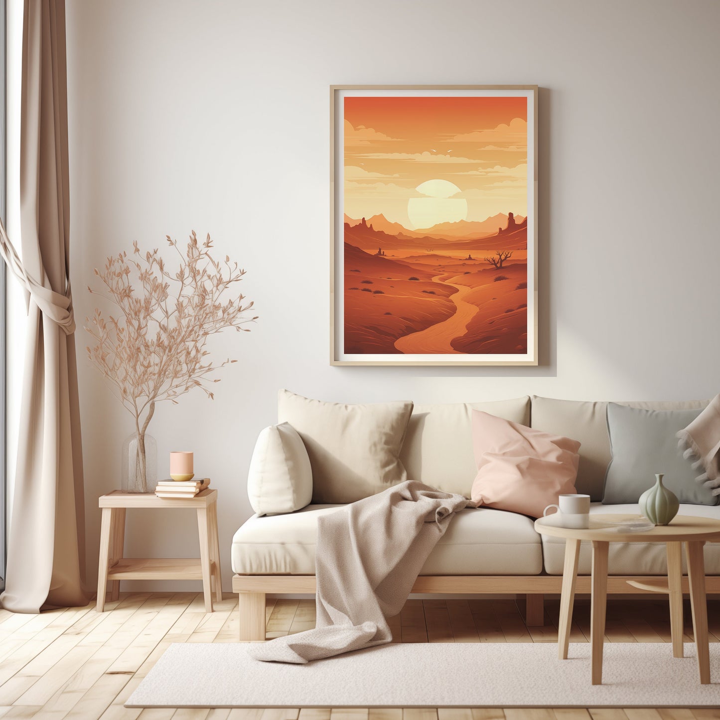 Desert Sunset Serenity Print, Boho Wall Art, Warm Tones Landscape, Mid Century Modern Decor, Instant Download Art