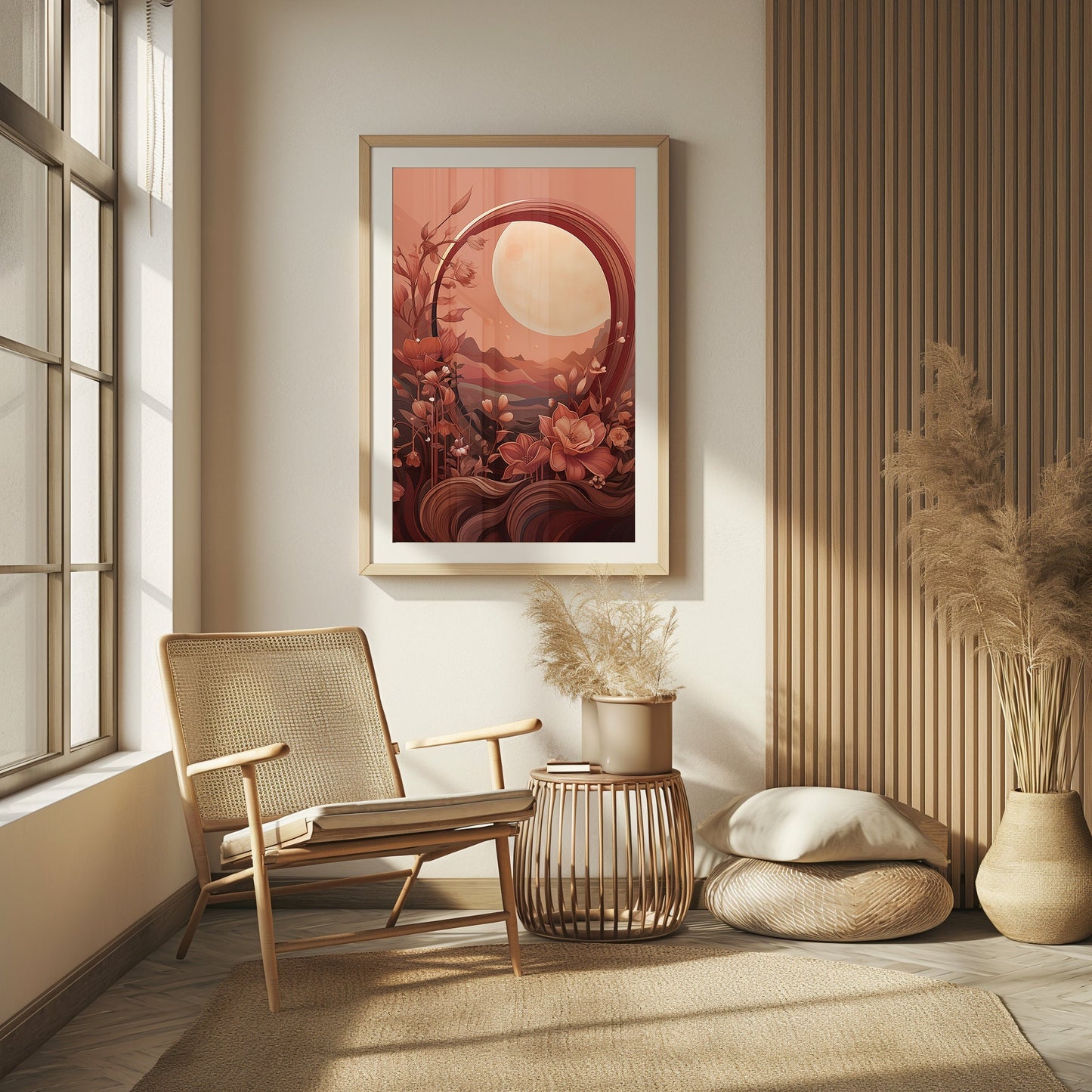 Harvest Moon, Digital Fall Artwork, Rustic Sunset Decor, Bohemian Wall Print, Warm Tones Living, Instant Download Art