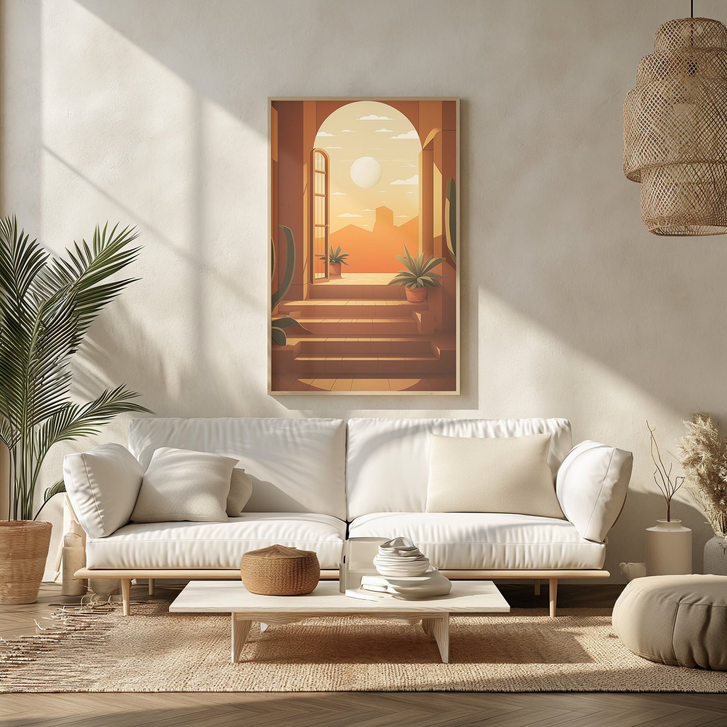 Urban Oasis, Modern Desert Wall Art, Digital Sunset Print, Cityscape Cactus Decor, Bohemian Interior, Instant Art Download