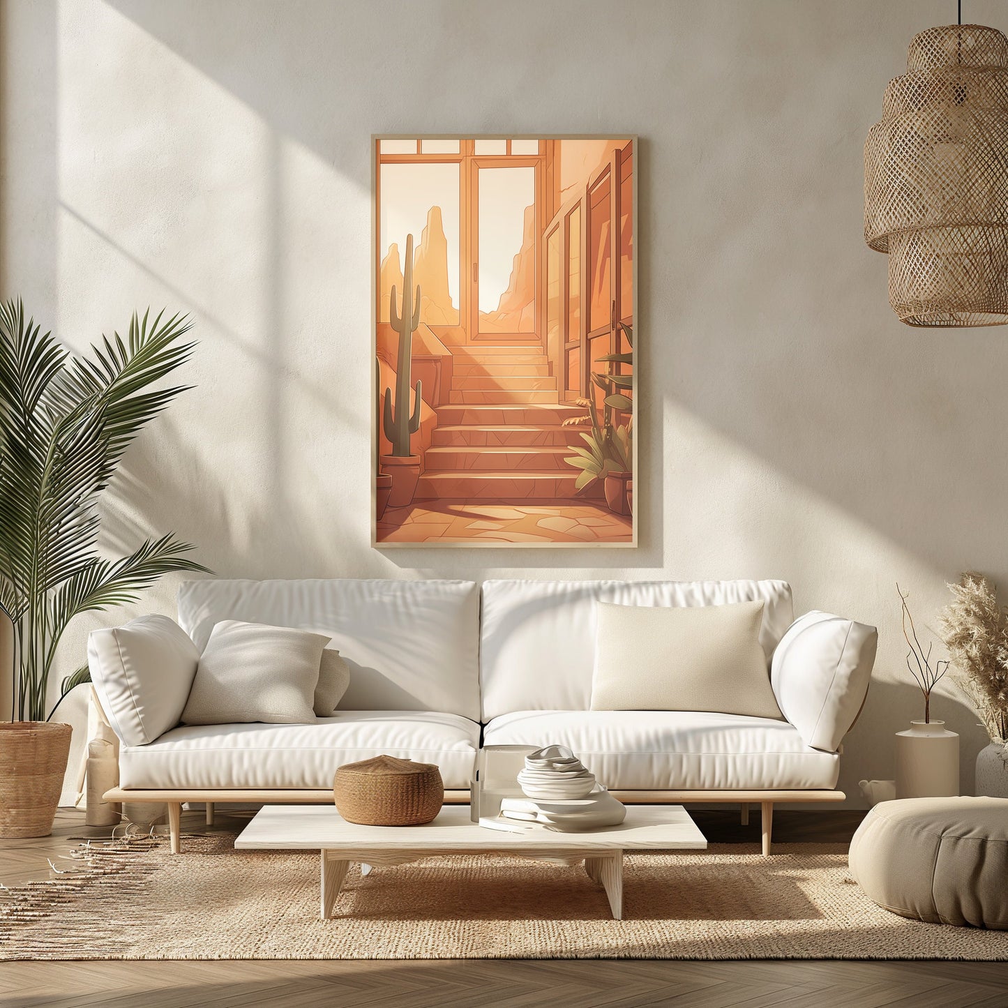 Canyon Glow, Southwestern Alley Art, Warm Desert Print, Cactus Street View, Boho Digital Decor, Sunset Scenery Download