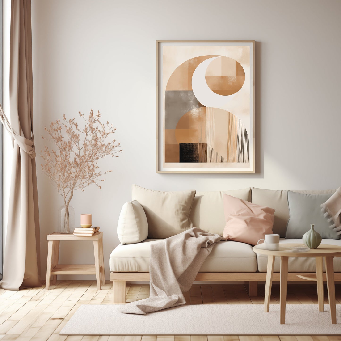 Abstract Crescent, Modern Minimalist Art, Neutral Palette Print, Digital Boho Decor, Moon Phase Wall Art, Instant Art Download