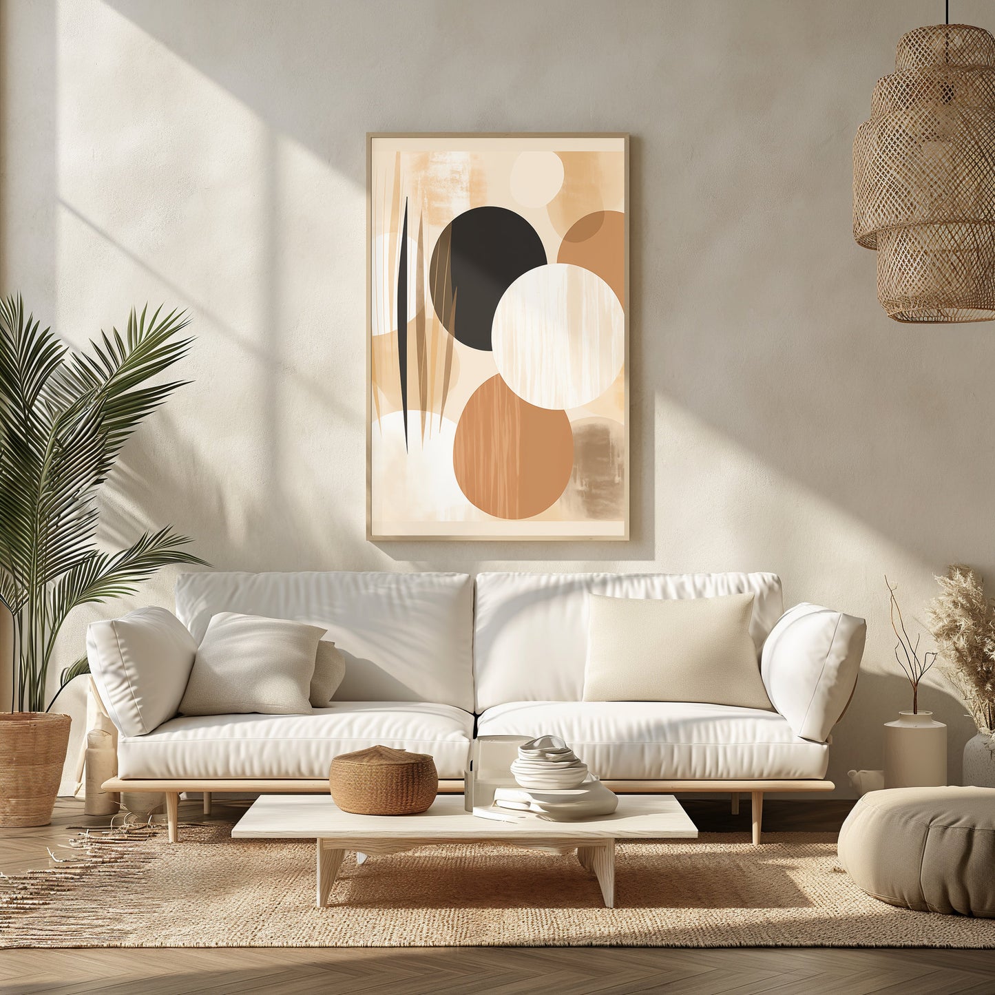 Sunset Spheres, Abstract Geometric Wall Art, Neutral Toned Decor, Minimalist Digital Print, Boho Chic Living Space, Instant Download