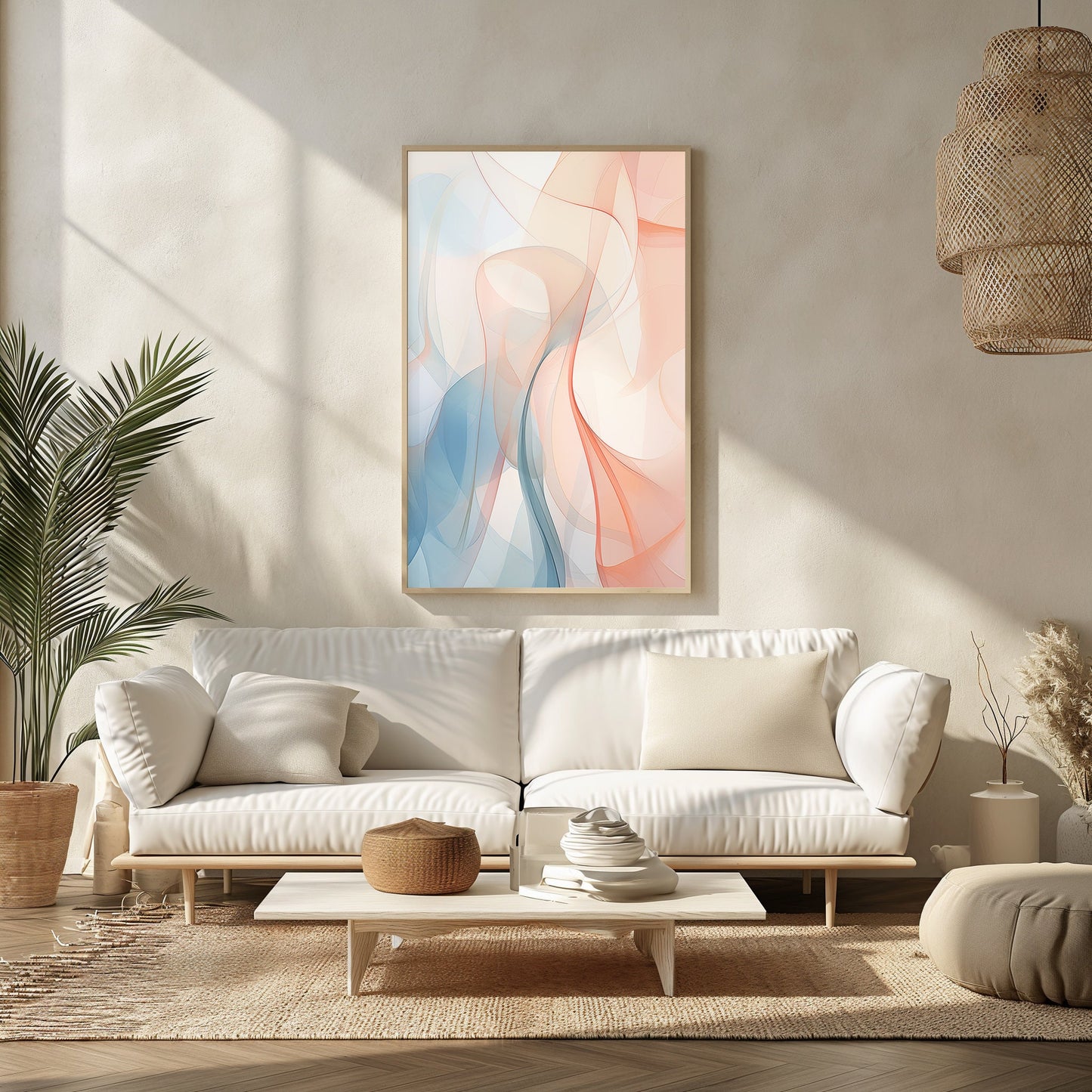 Abstract Elegance Art, Soft Pastel Flow Print, Modern Bedroom Aesthetic, Relaxing Wall Decor, Digital Download, Chic Interior Artwork