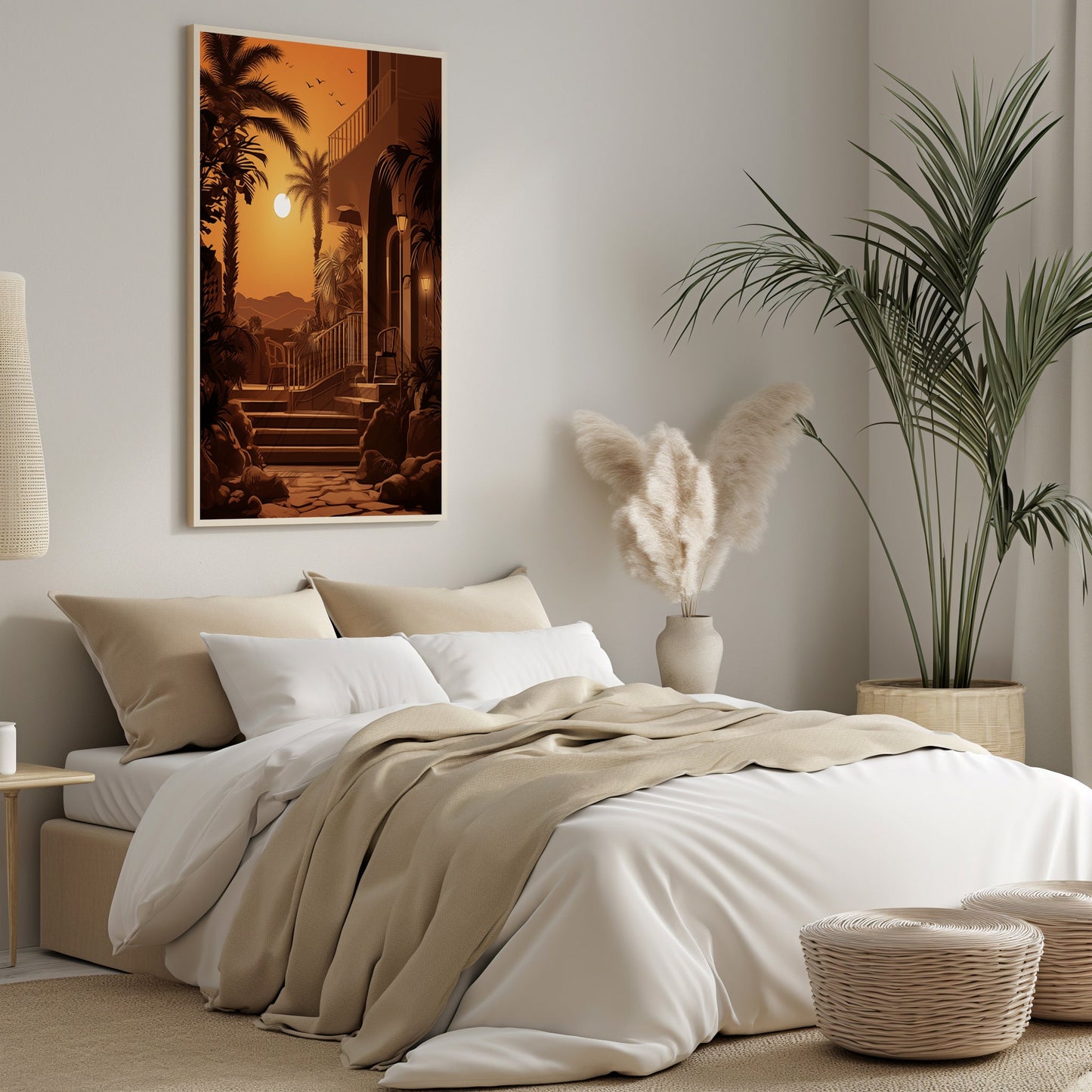 Serene Sanctuary - Tropical Oasis Art Print - Evening Retreat - Instant Digital Download - Bedroom Wall Decor