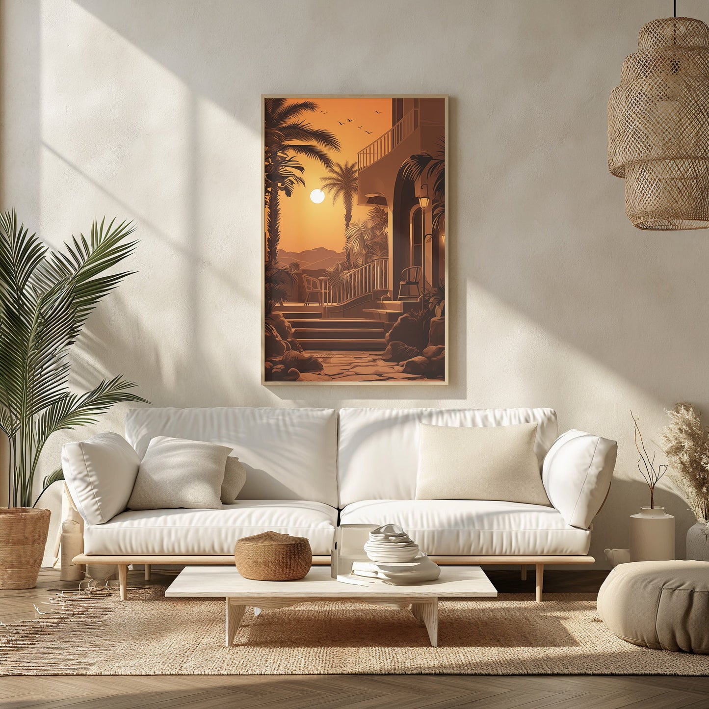 Serene Sanctuary - Tropical Oasis Art Print - Evening Retreat - Instant Digital Download - Bedroom Wall Decor