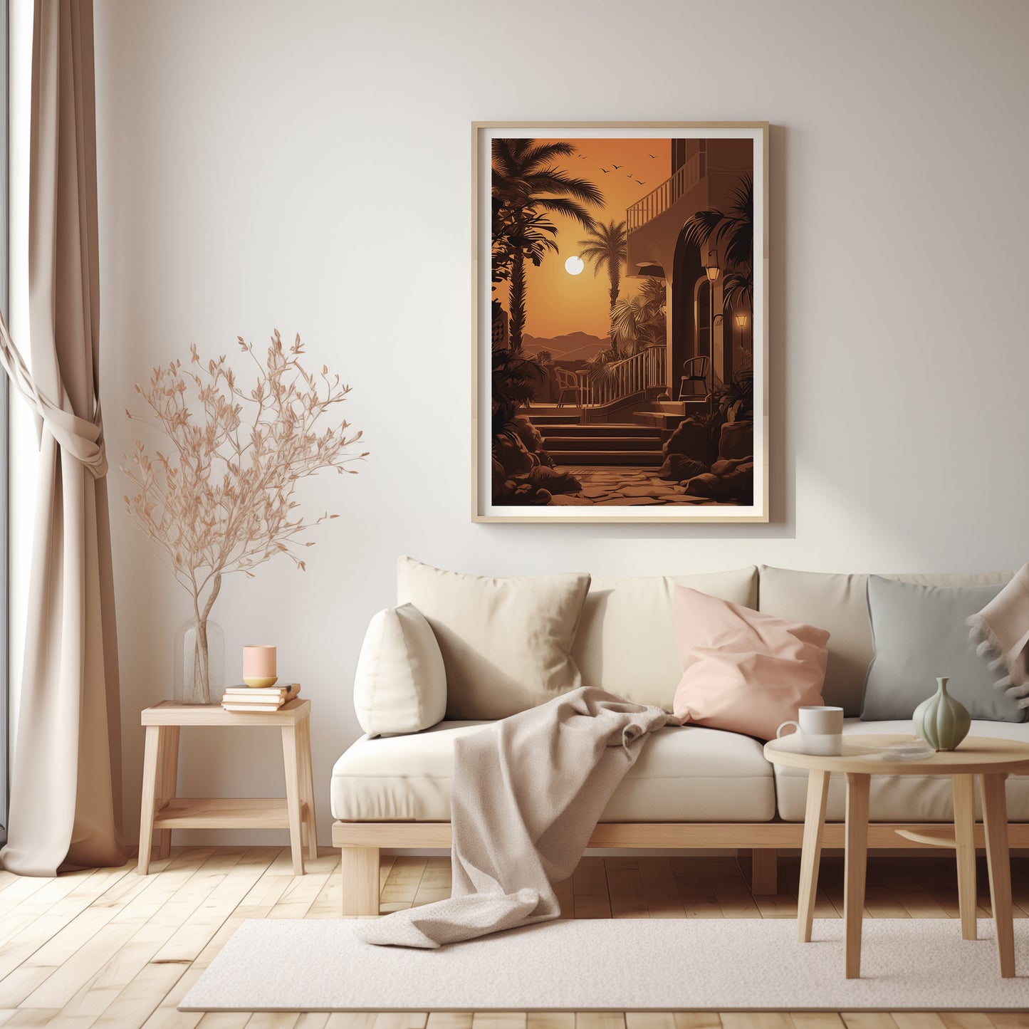 Serene Sanctuary - Tropical Oasis Art Print - Evening Retreat - Instant Digital Download - Bedroom Wall Decor