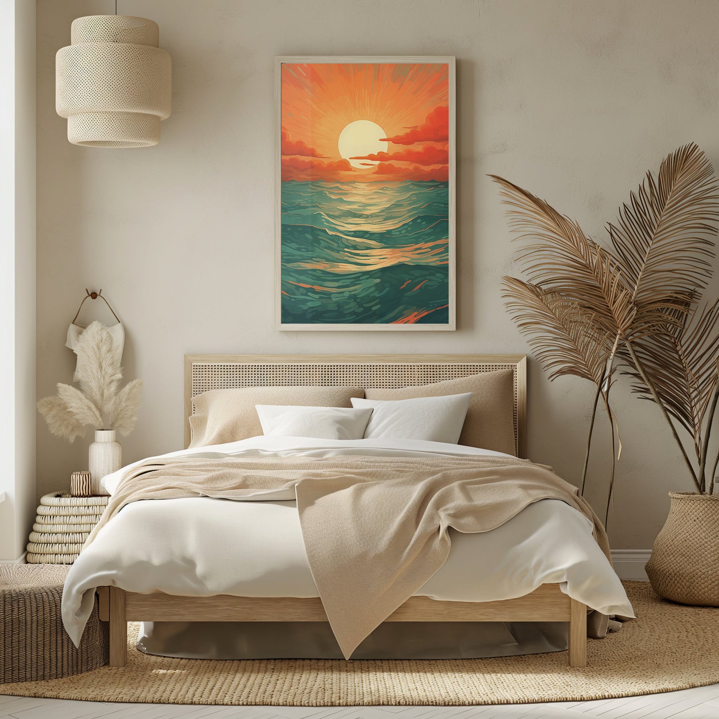 Crimson Tide Sunset - Ocean Waves Art Print - Nautical Wall Decor - Instant Download - Coastal Living Room Art