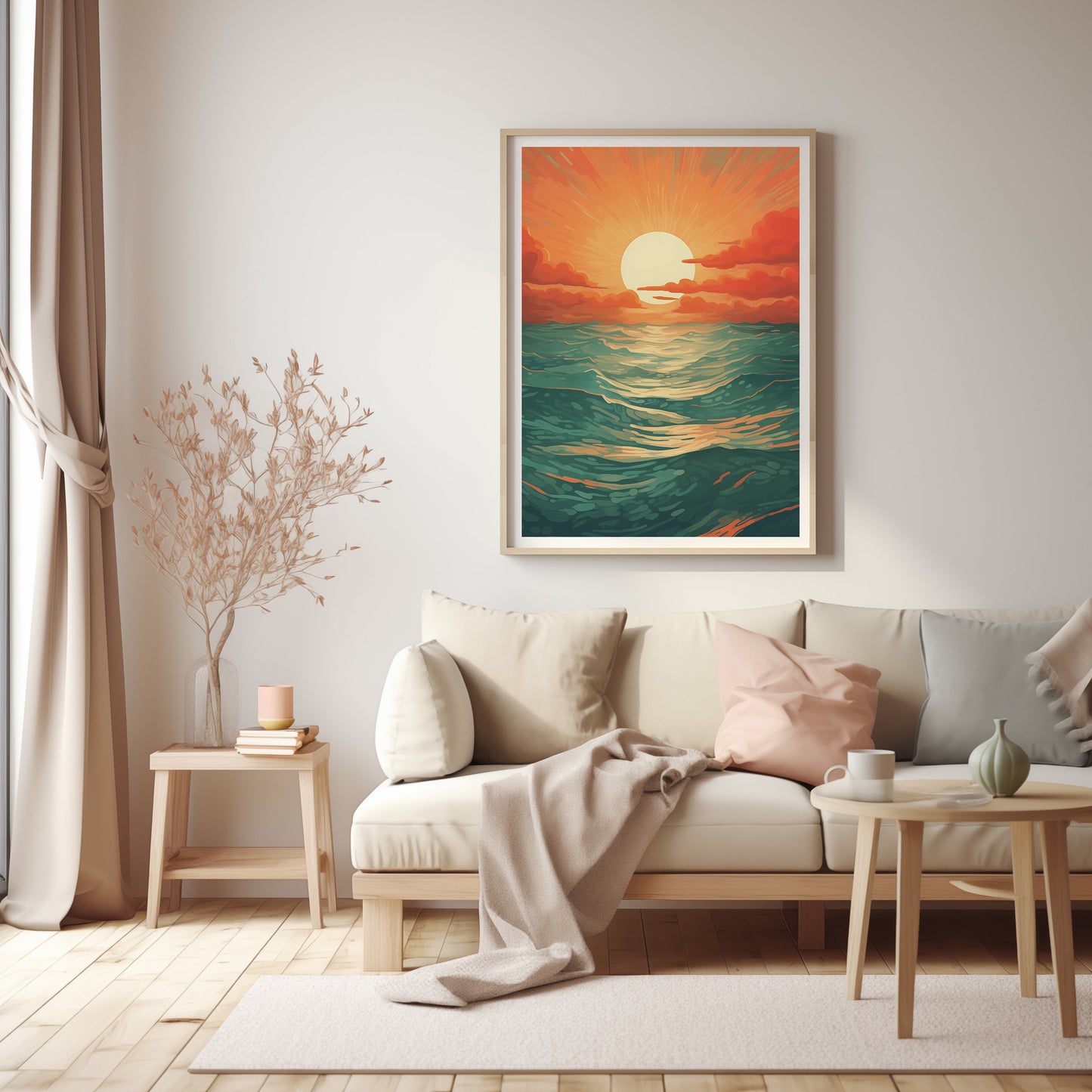 Crimson Tide Sunset - Ocean Waves Art Print - Nautical Wall Decor - Instant Download - Coastal Living Room Art