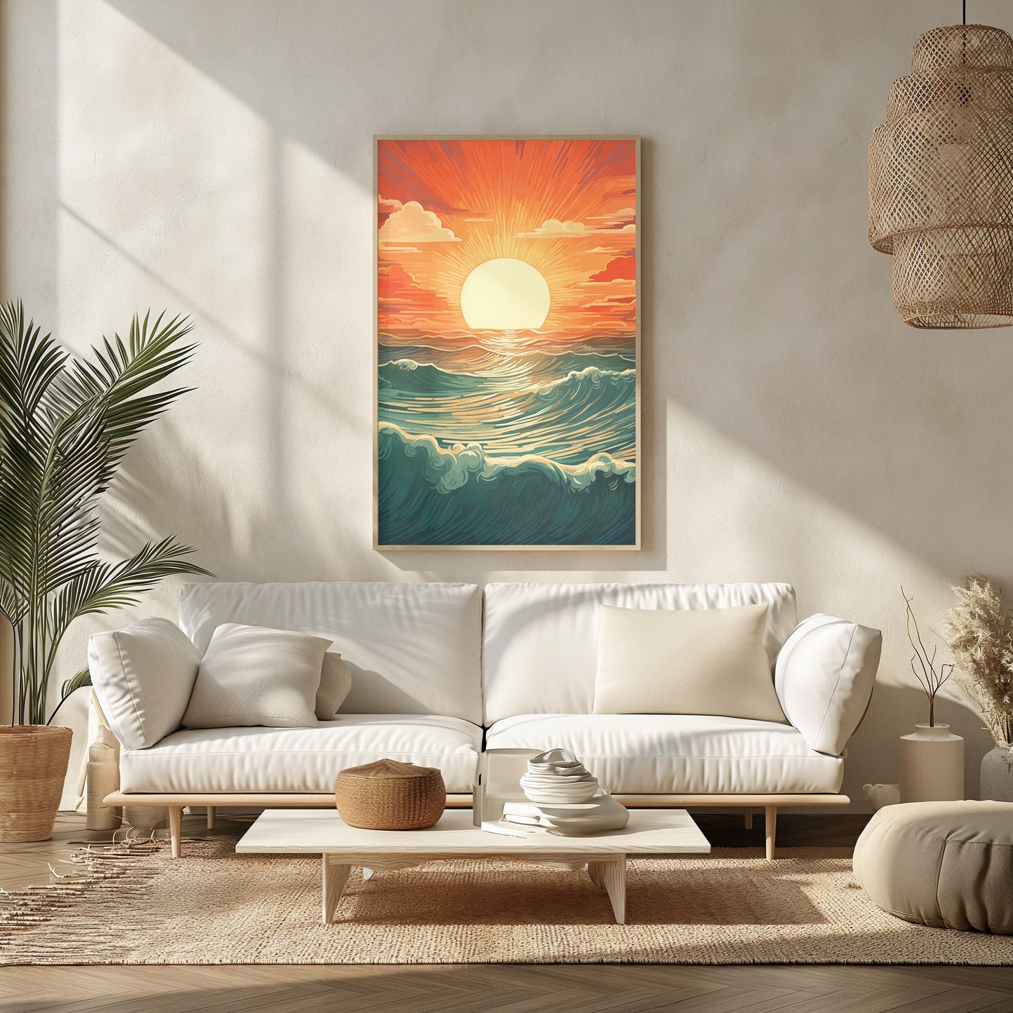 Golden Sunset Seascape Canvas Print, Tranquil Ocean Wall Art, Nautical Home Decor, Serene Nature Artwork, Vibrant Coastal Sunset Poster