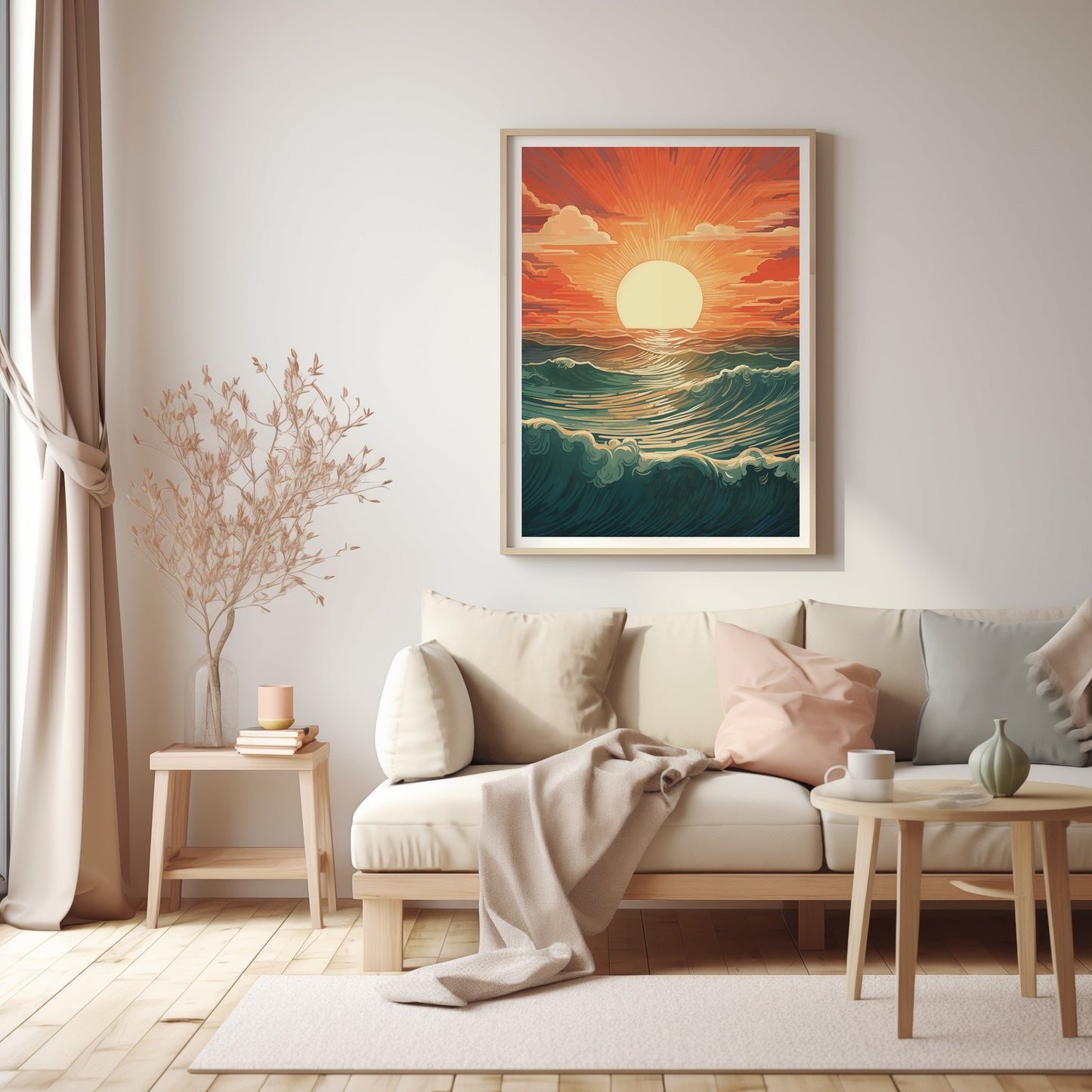 Golden Sunset Seascape Canvas Print, Tranquil Ocean Wall Art, Nautical Home Decor, Serene Nature Artwork, Vibrant Coastal Sunset Poster