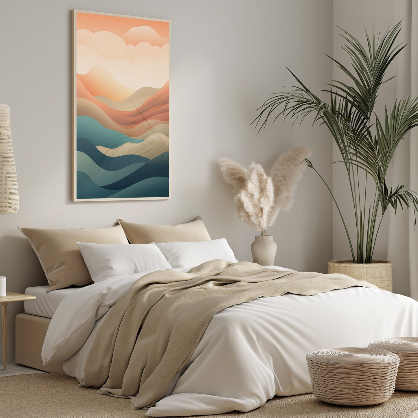 Abstract Sunrise Layers, Digital Landscape Art, Modern Boho Decor, Printable Sunrise Poster, Geometric Art, Warm Tone Wall Art