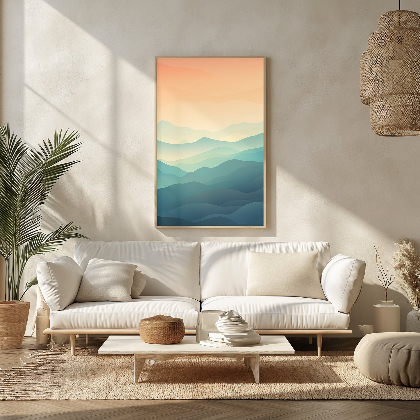 Sunset Serenity Abstract Art, Peaceful Hills Digital Print, Boho Chic Wall Decor, Sunset Hues Poster, Modern Art Printable, Zen Decor