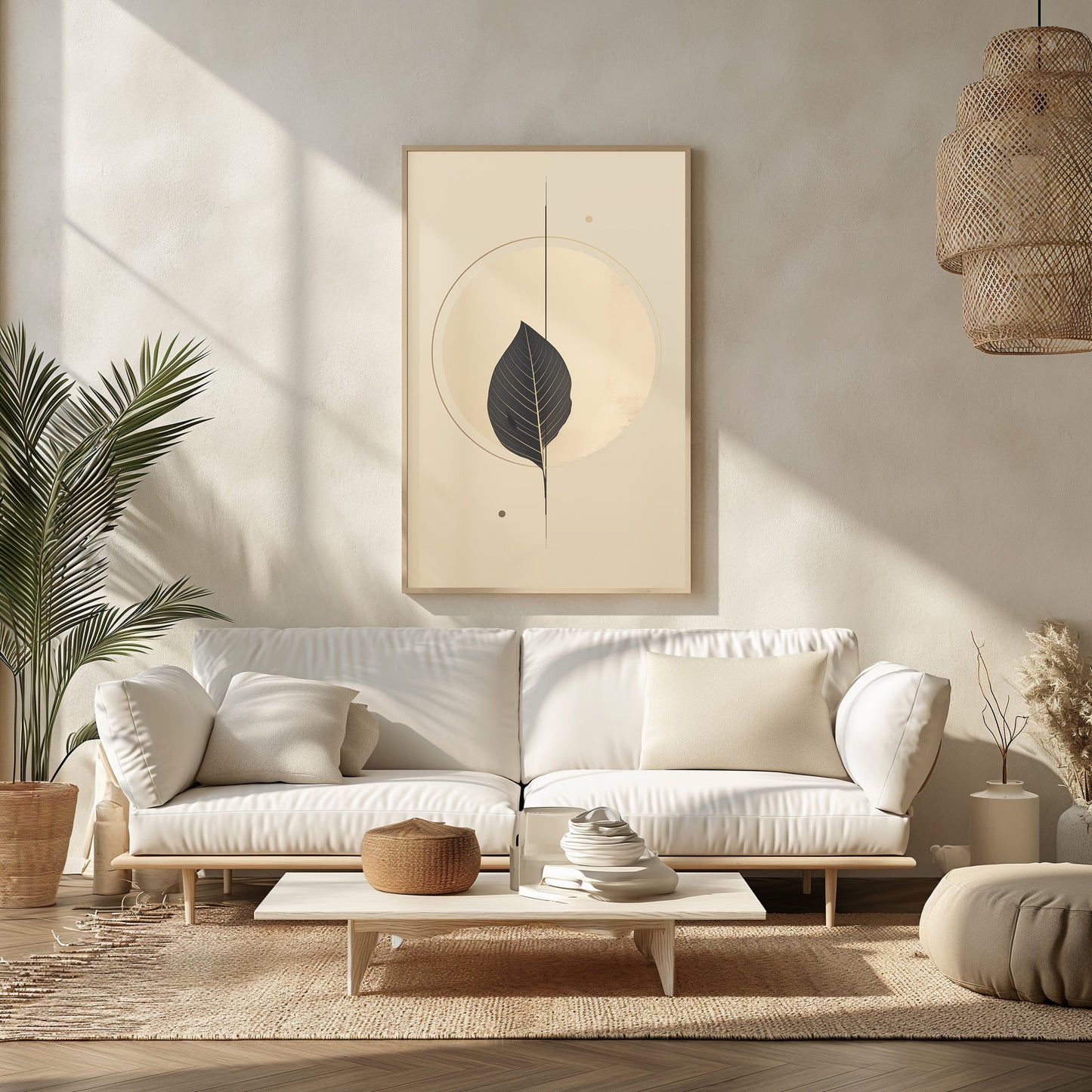 Elegant Minimalist Leaf Print, Modern Neutral Bedroom Art, Digital Botanical Poster, Abstract Plant Wall Decor, Instant Art Download