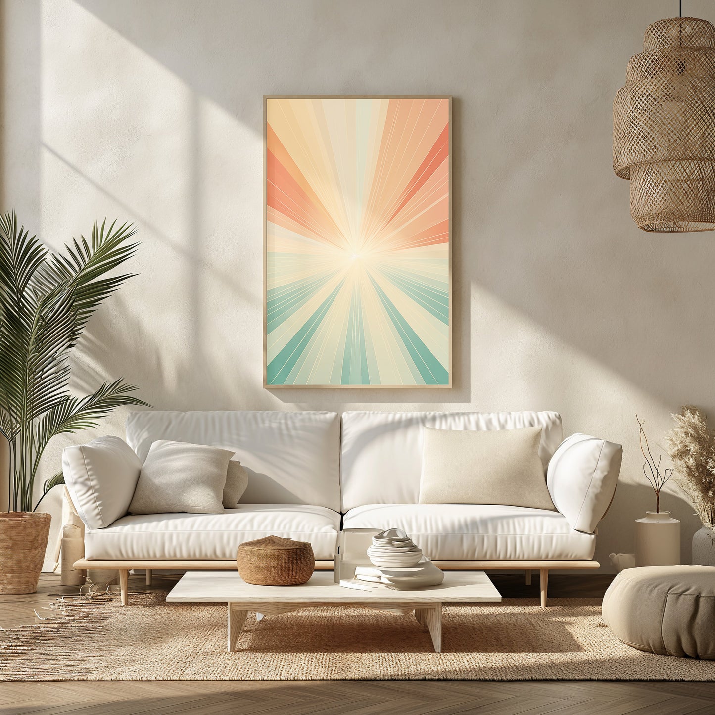 Morning Glory Rays Poster, Abstract Sunrise Art, Modern Poster Decor, Teal Orange Gradient, Modern Wall Art