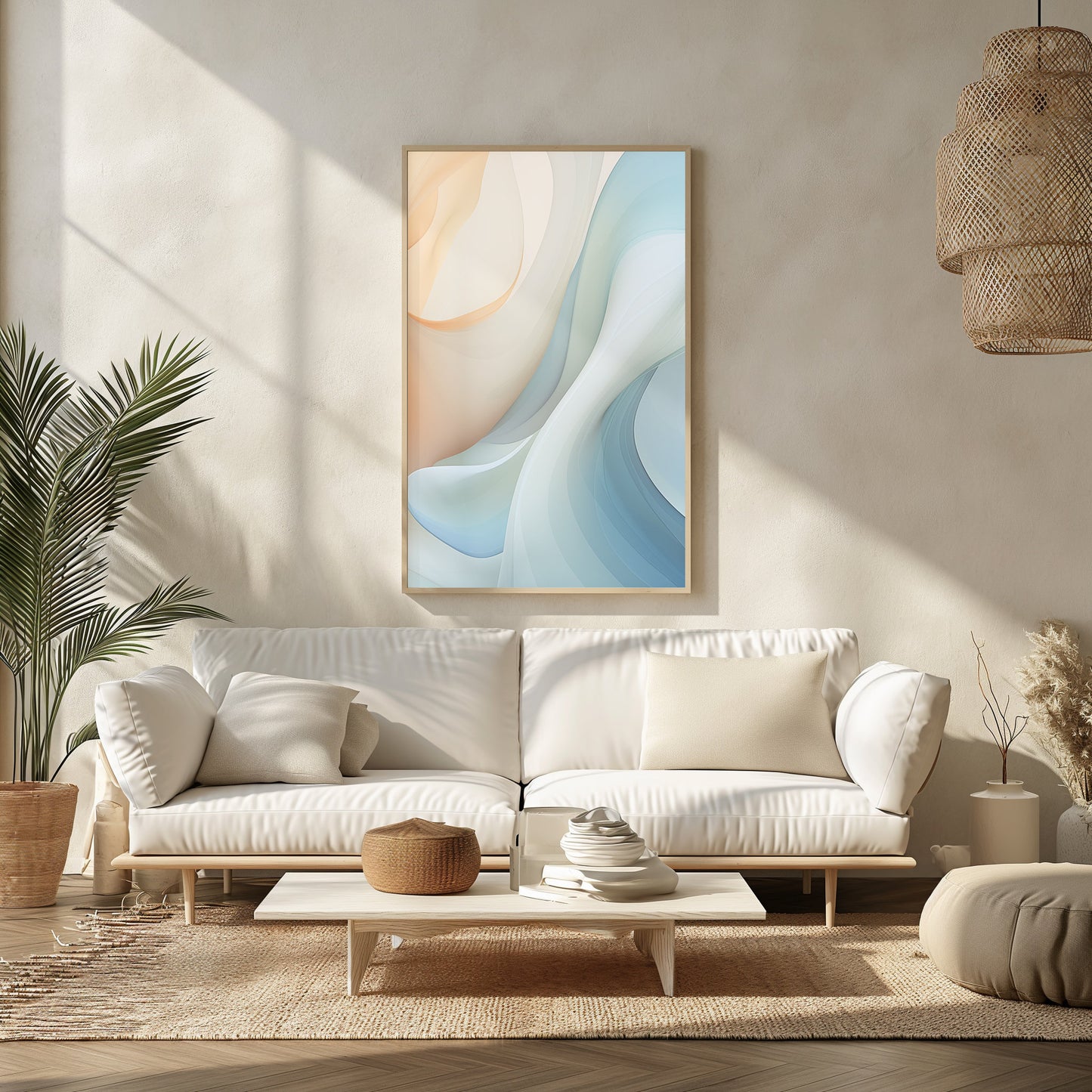 Aqua Curves Abstract Print, Modern Living Room Art, Soft Blue Wall Decor, Digital Flow Artwork, Contemporary Design, Instant Art Download