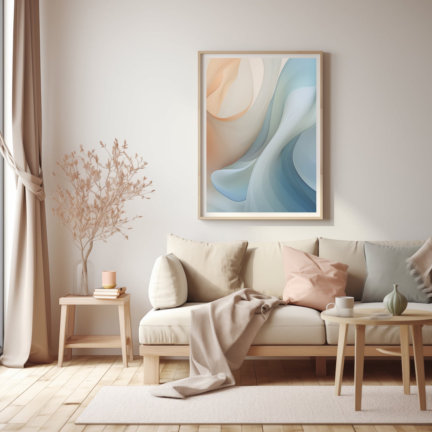 Aqua Curves Abstract Print, Modern Living Room Art, Soft Blue Wall Decor, Digital Flow Artwork, Contemporary Design, Instant Art Download
