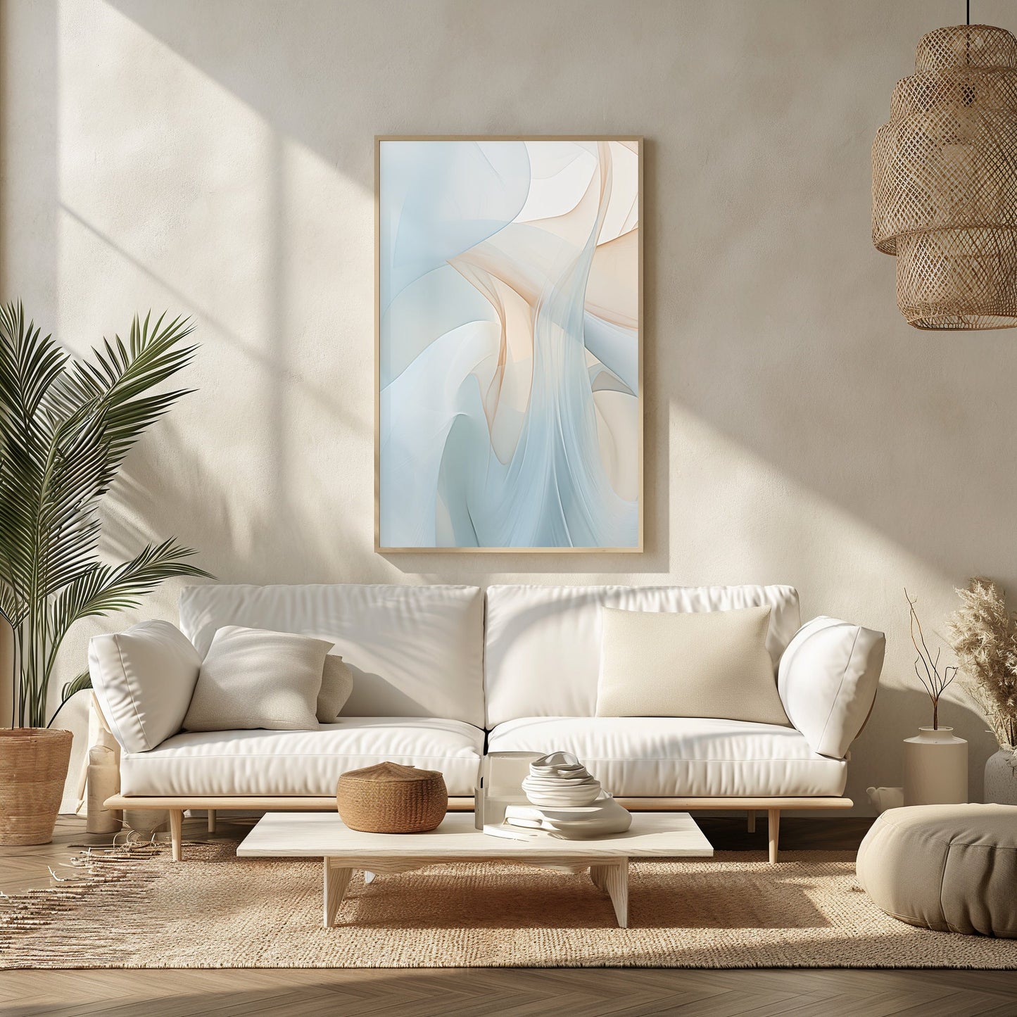 Elegant Flow Abstract Print, Soft Living Room Art, Pastel Blue Wave Design, Chic Digital Poster, Calming Wall Decor, Instant Art Download