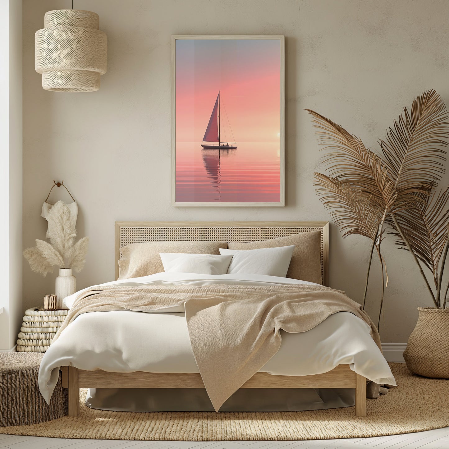 Sailboat Sunset Art, Nautical Bedroom Wall Print, Serene Ocean Poster, Digital Seascape, Relaxing Coastal Decor, Instant Download Picture