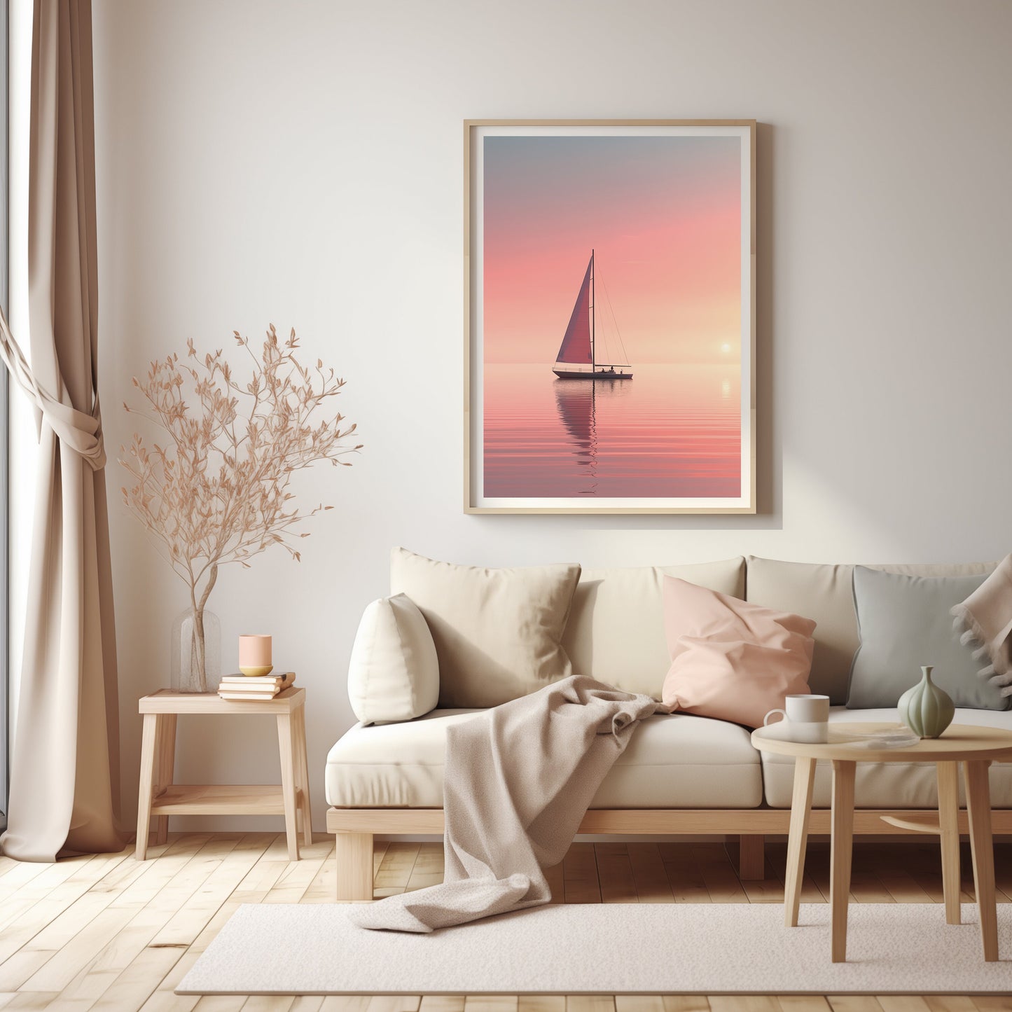 Sailboat Sunset Art, Nautical Bedroom Wall Print, Serene Ocean Poster, Digital Seascape, Relaxing Coastal Decor, Instant Download Picture