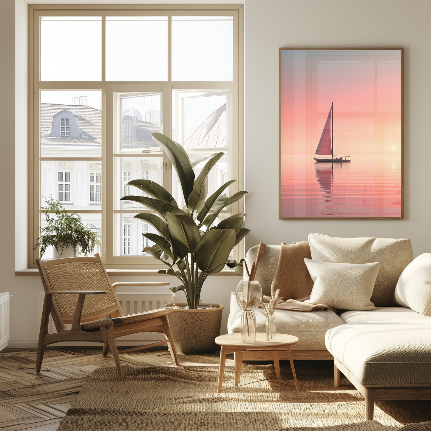 Sailboat Sunset Art, Nautical Bedroom Wall Print, Serene Ocean Poster, Digital Seascape, Relaxing Coastal Decor, Instant Download Picture